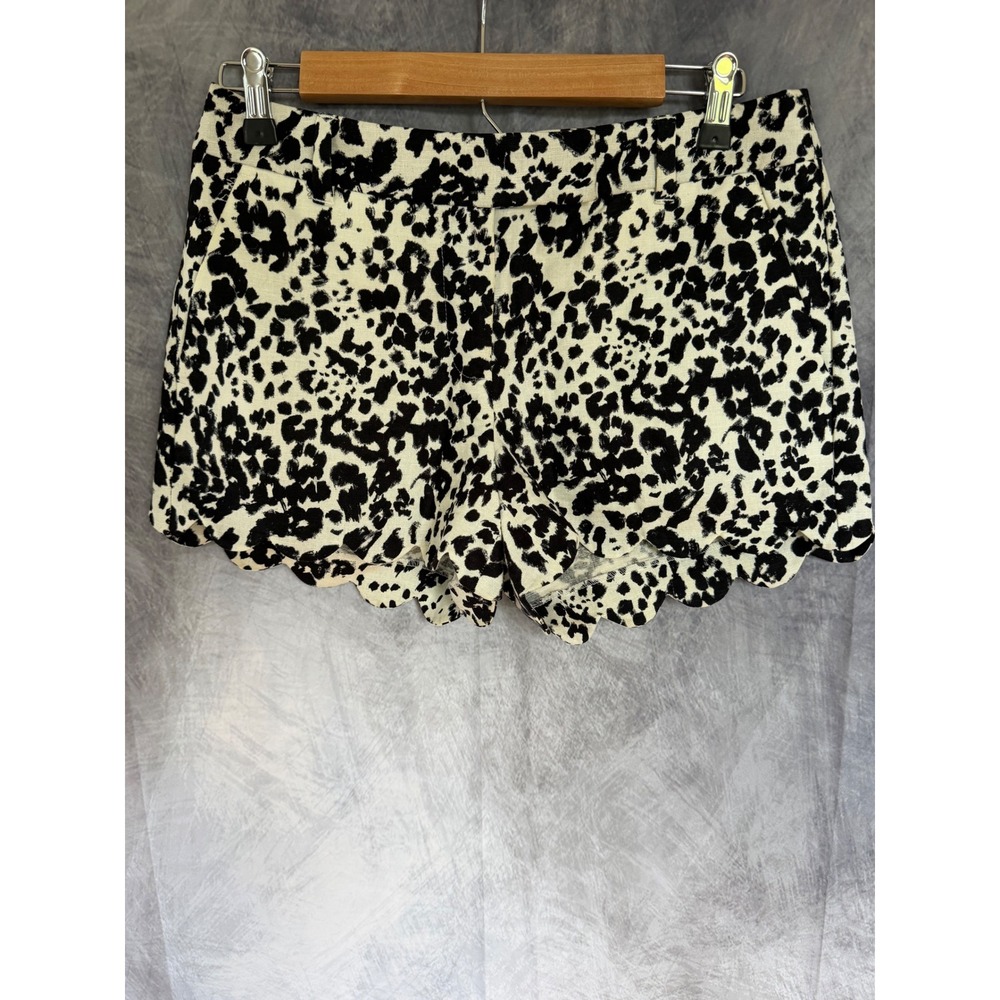 J.Crew Leopard Scalloped Hem Shorts Linen Cotton Black White Animal Print 4